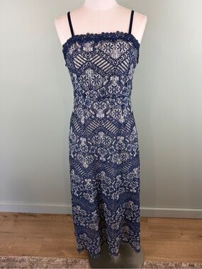 Foxiedox Navy Blue Daleyza Lace Square Neck
Formal Maxi Dress Gown size Medium